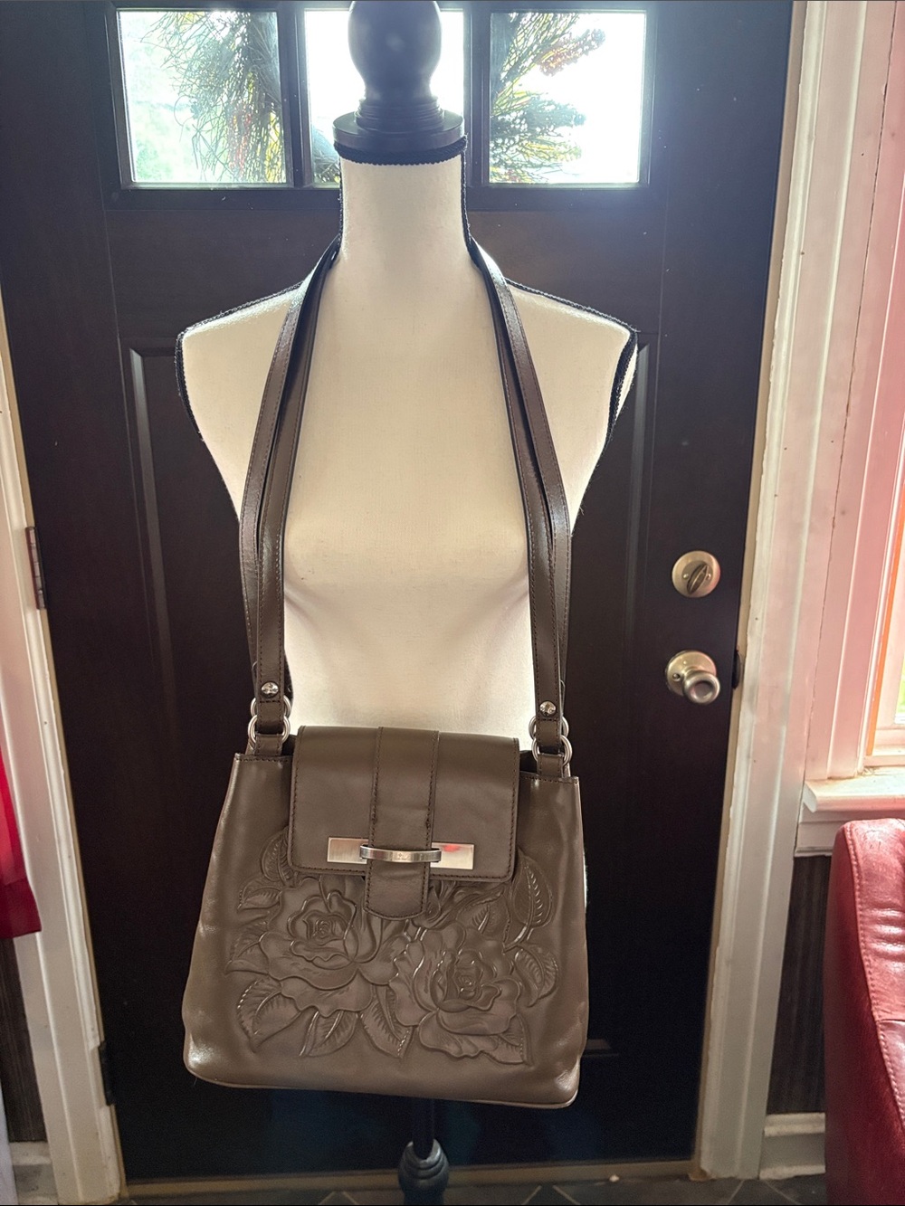 Patricia Nash Embossed Floral Leather Shoulder Bag - Brown